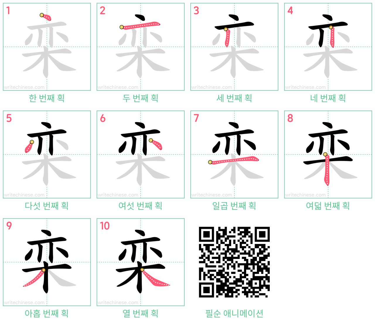 栾 step-by-step stroke order diagrams
