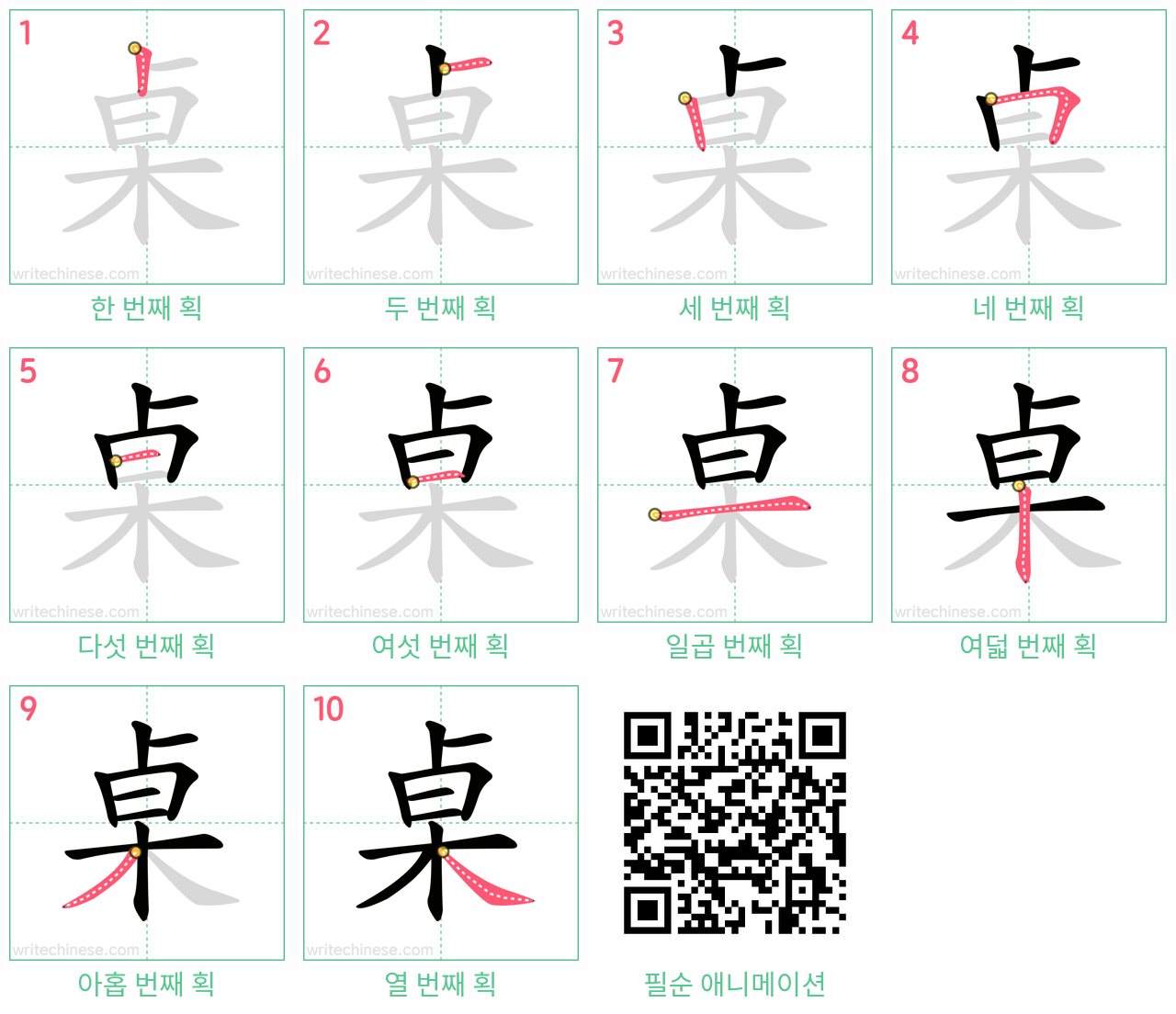 桌 step-by-step stroke order diagrams