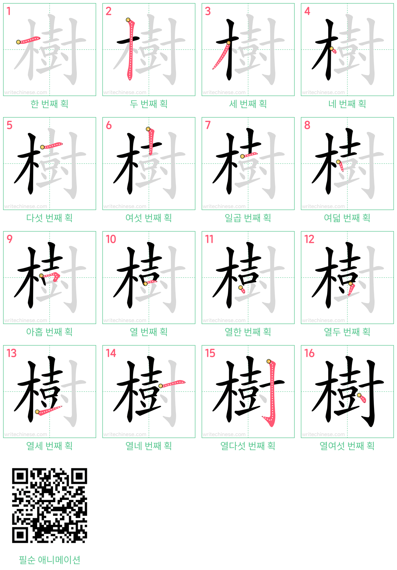 樹 step-by-step stroke order diagrams