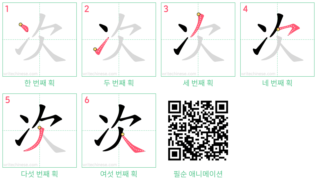 次 step-by-step stroke order diagrams