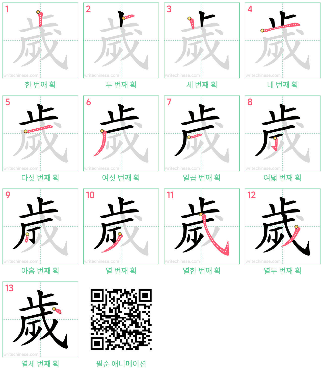 歲 step-by-step stroke order diagrams