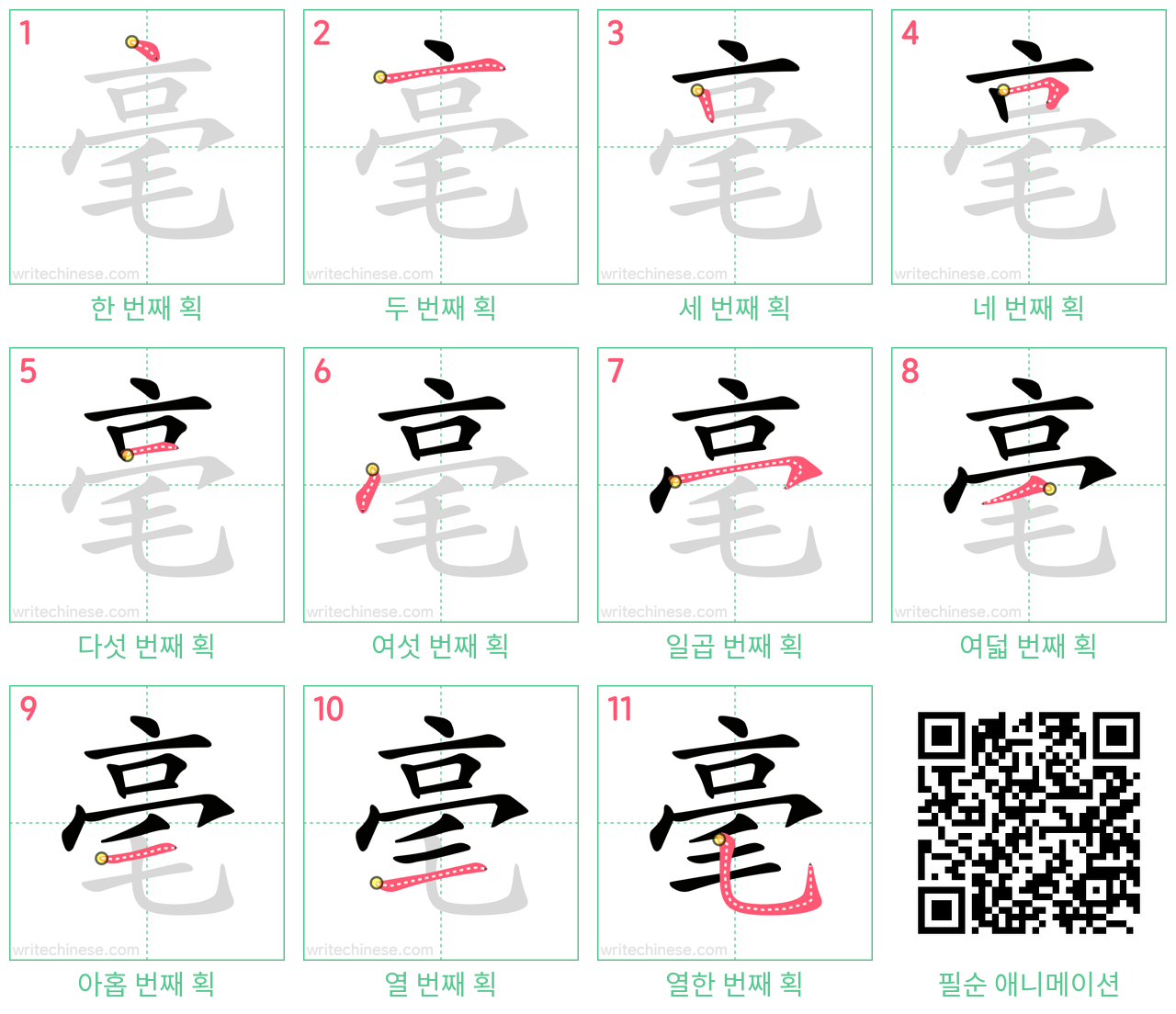 毫 step-by-step stroke order diagrams