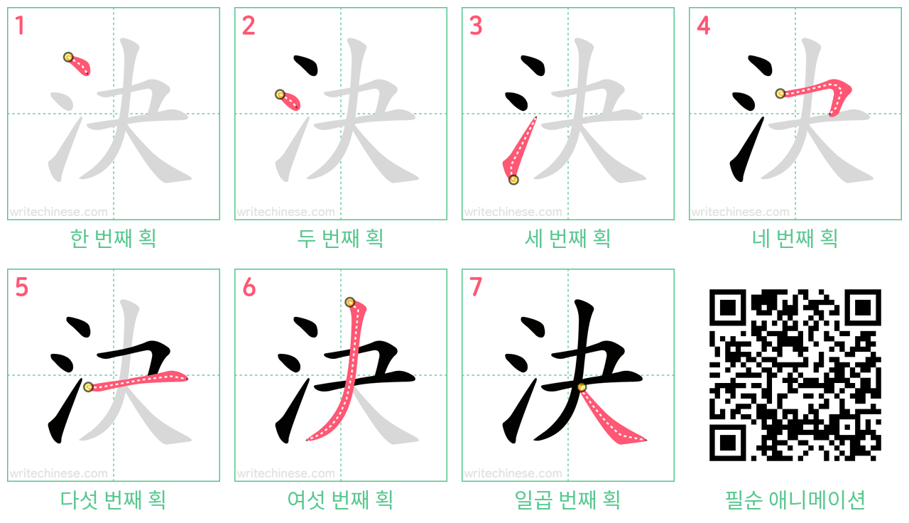 決 step-by-step stroke order diagrams