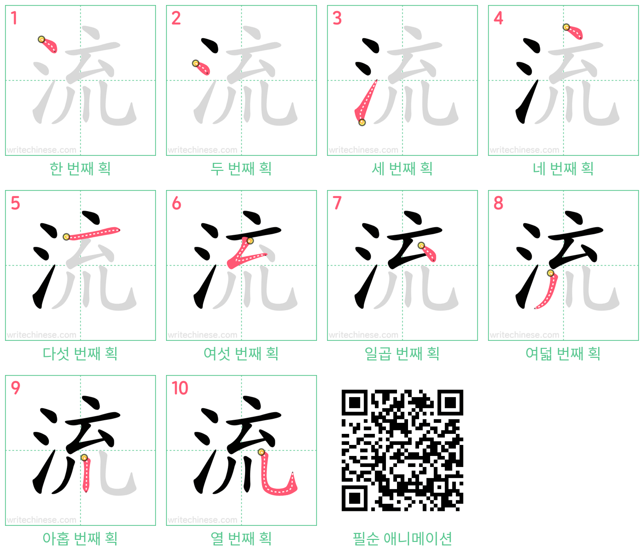 流 step-by-step stroke order diagrams