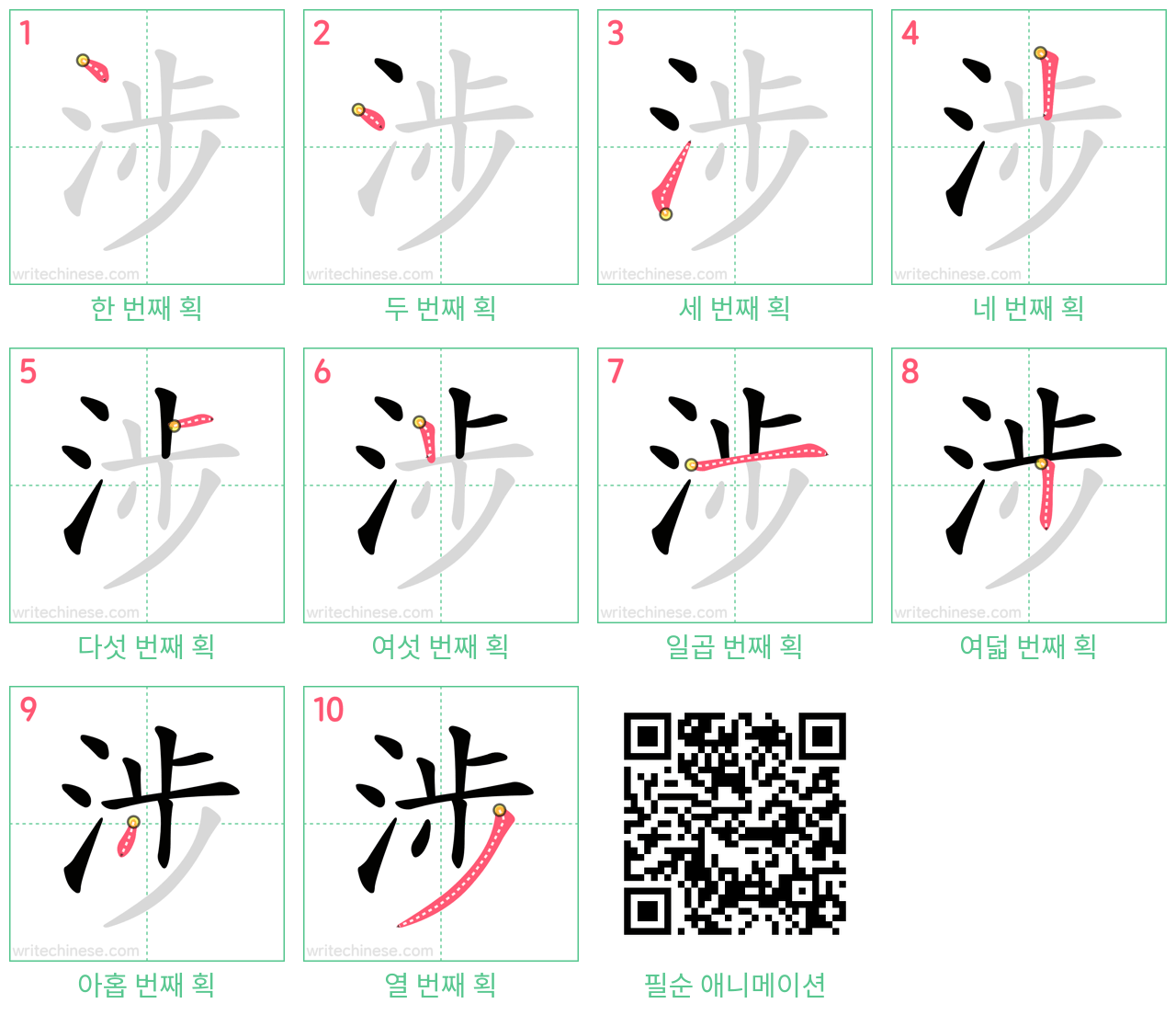 涉 step-by-step stroke order diagrams