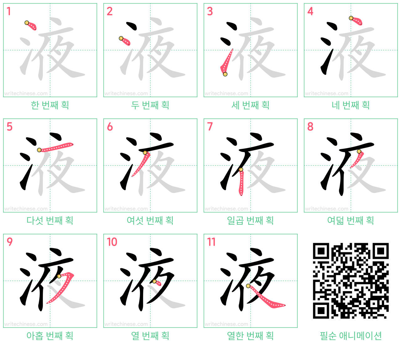 液 step-by-step stroke order diagrams