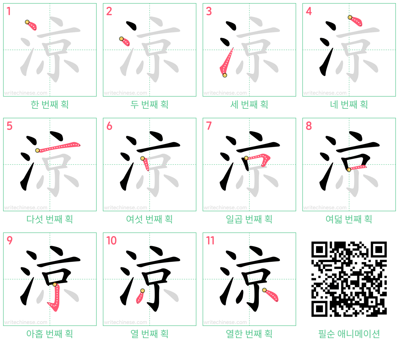 涼 step-by-step stroke order diagrams