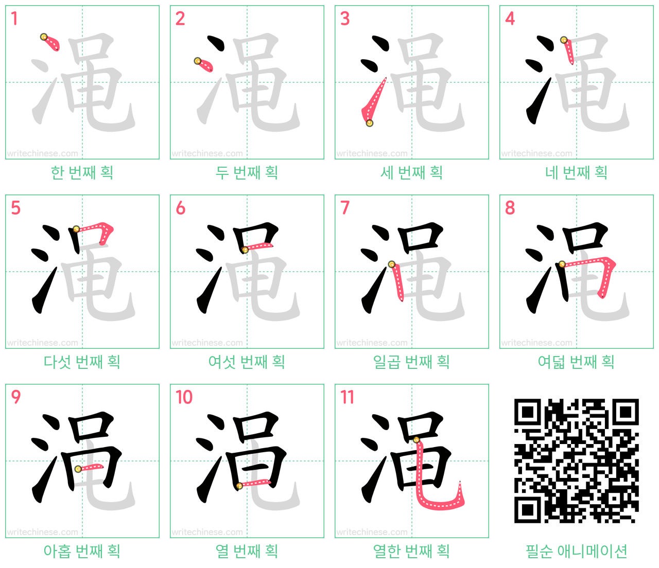 渑 step-by-step stroke order diagrams