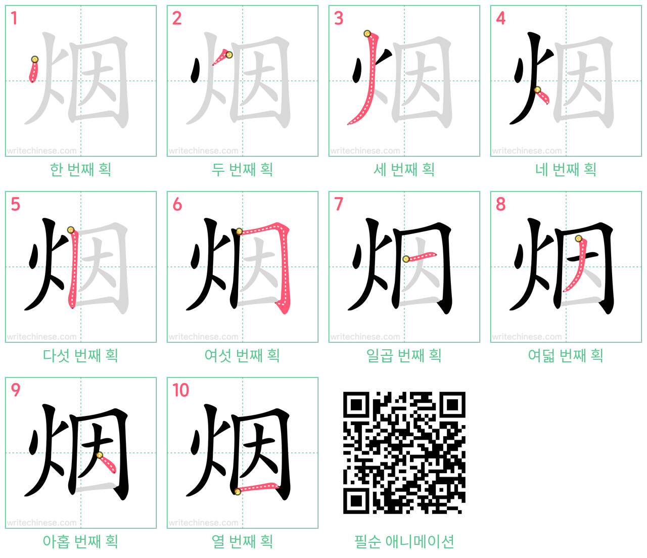 烟 step-by-step stroke order diagrams