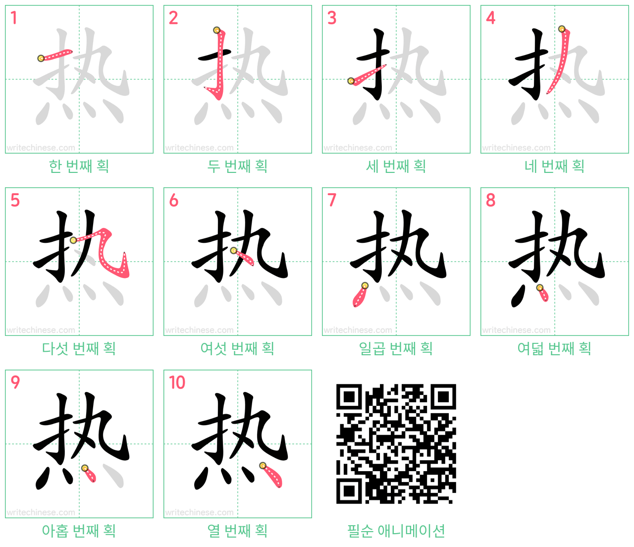 热 step-by-step stroke order diagrams