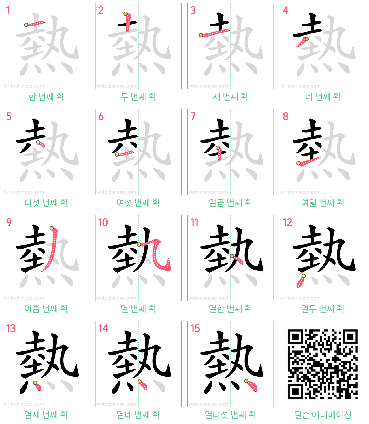 熱 step-by-step stroke order diagrams