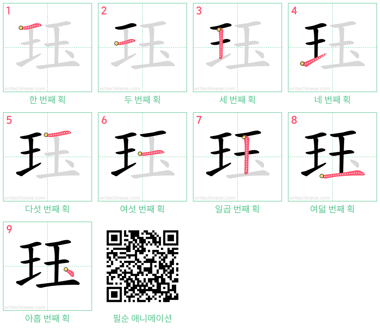 珏 step-by-step stroke order diagrams