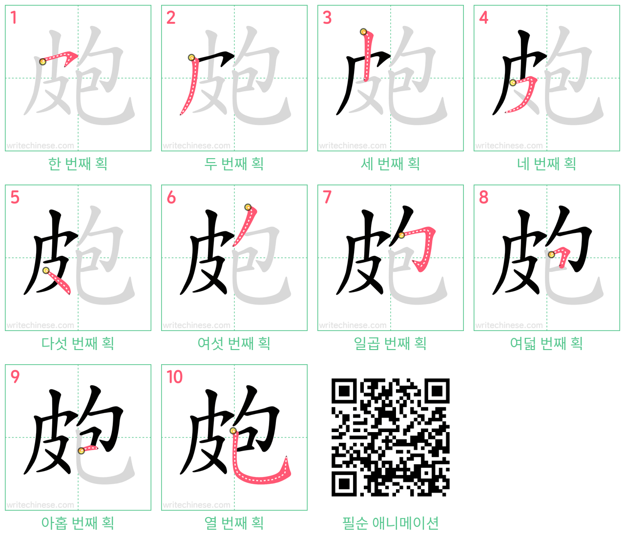 皰 step-by-step stroke order diagrams