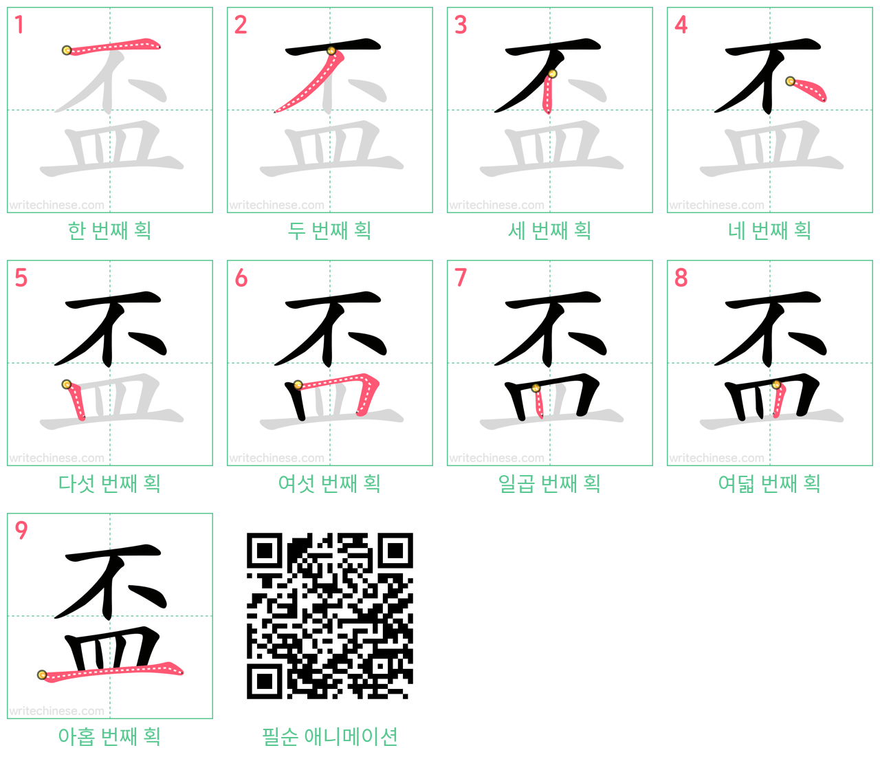 盃 step-by-step stroke order diagrams