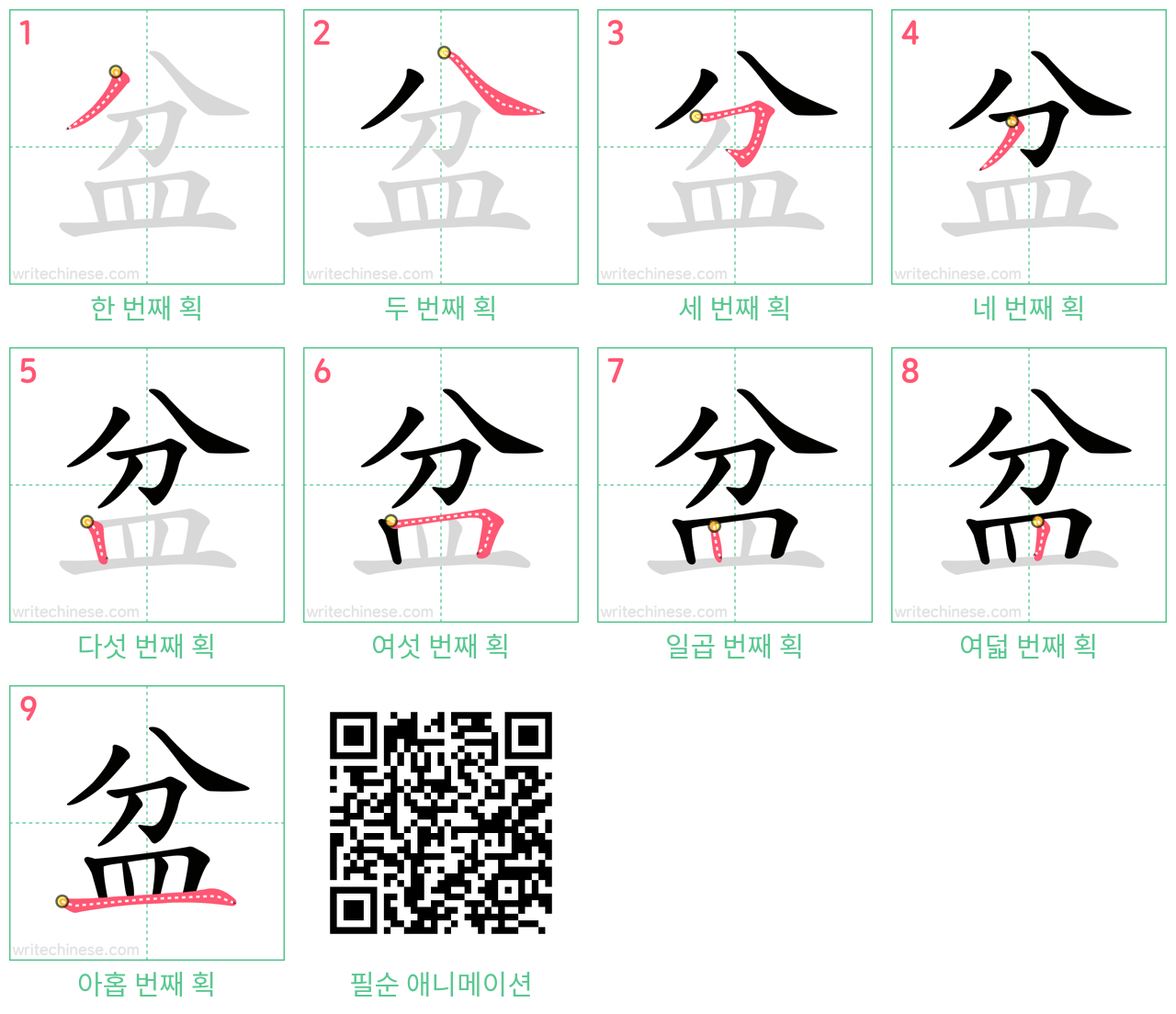 盆 step-by-step stroke order diagrams