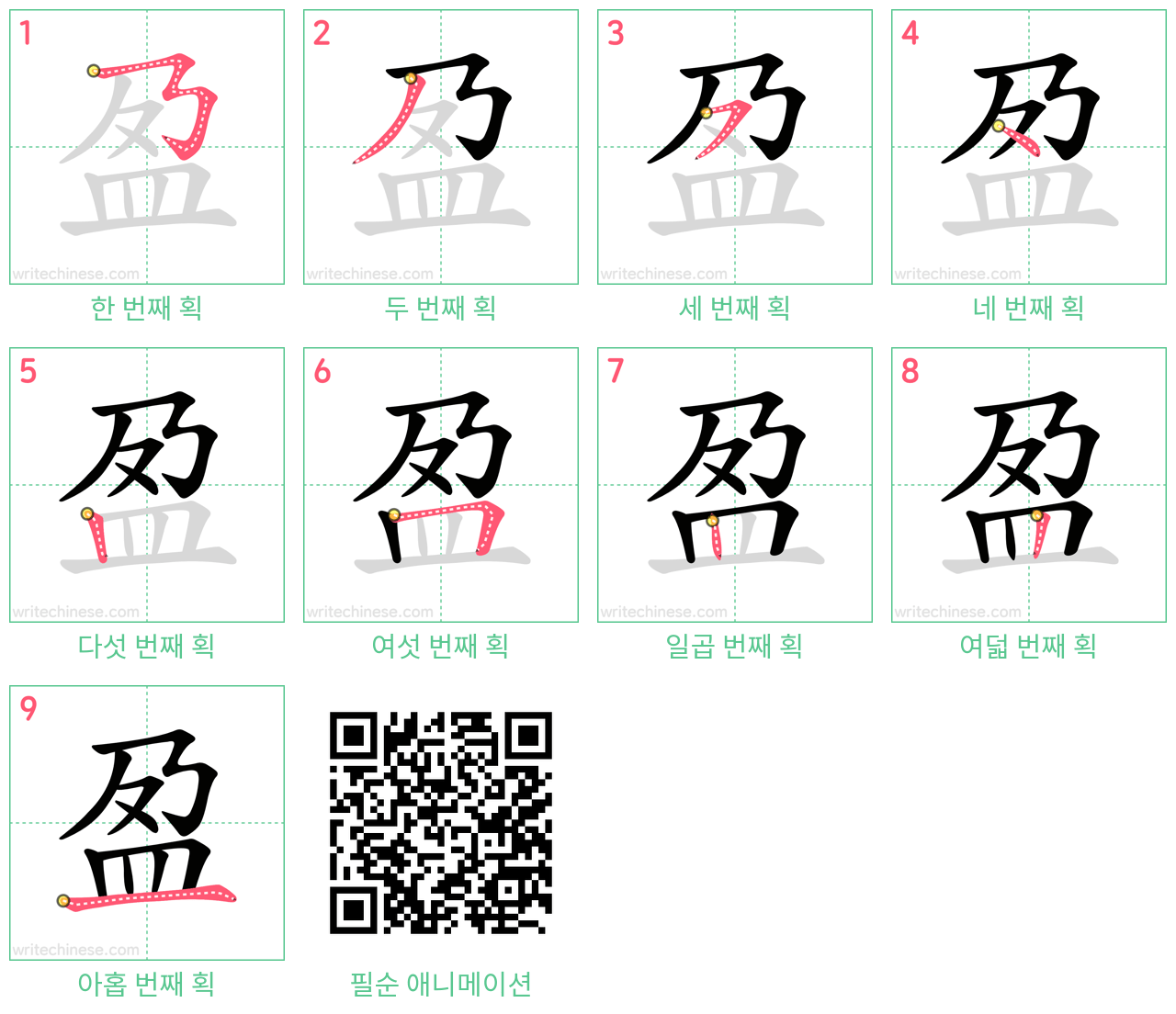 盈 step-by-step stroke order diagrams