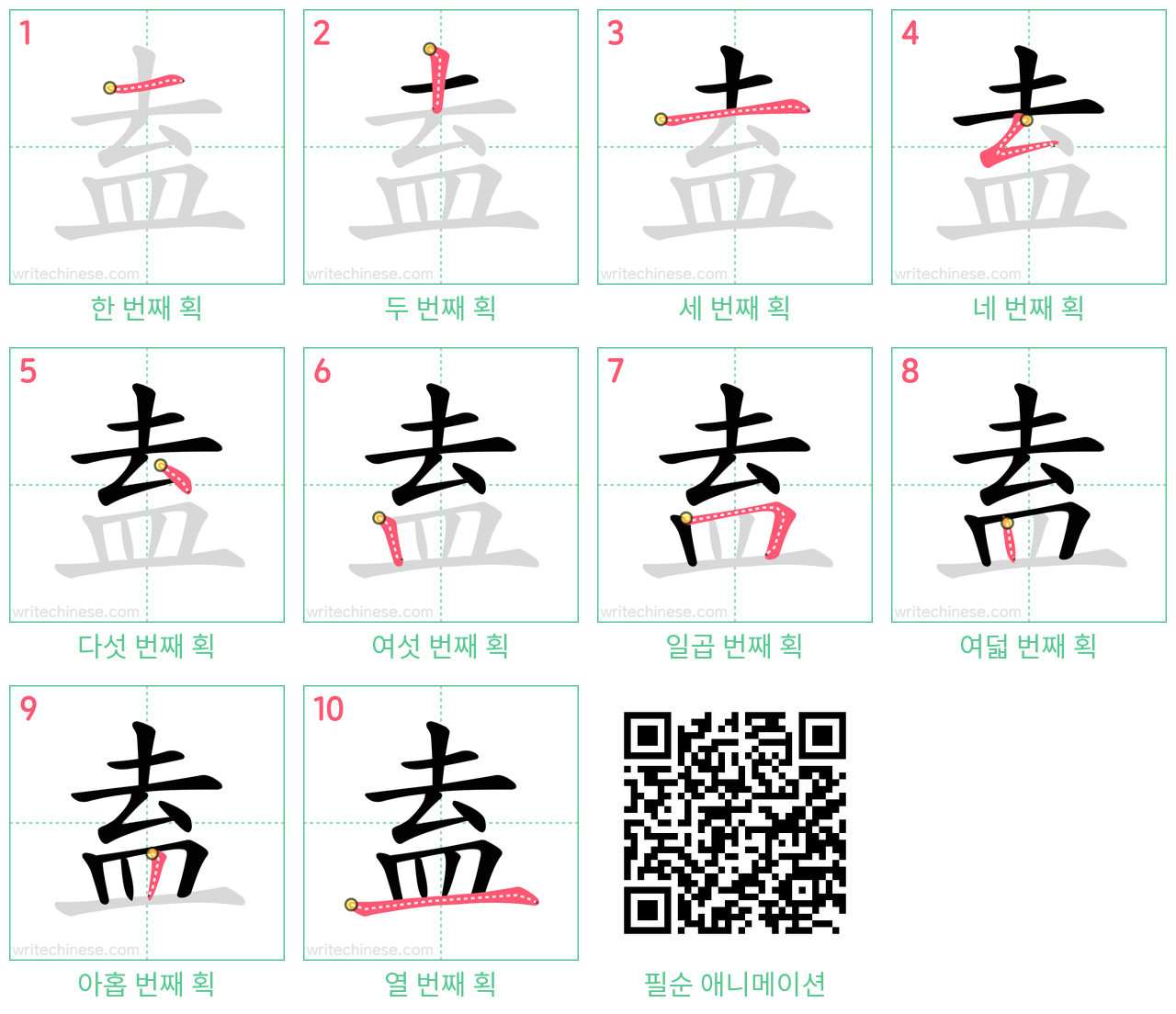 盍 step-by-step stroke order diagrams