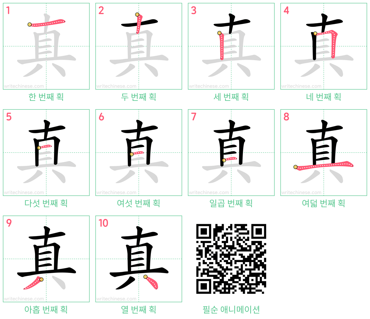 真 step-by-step stroke order diagrams