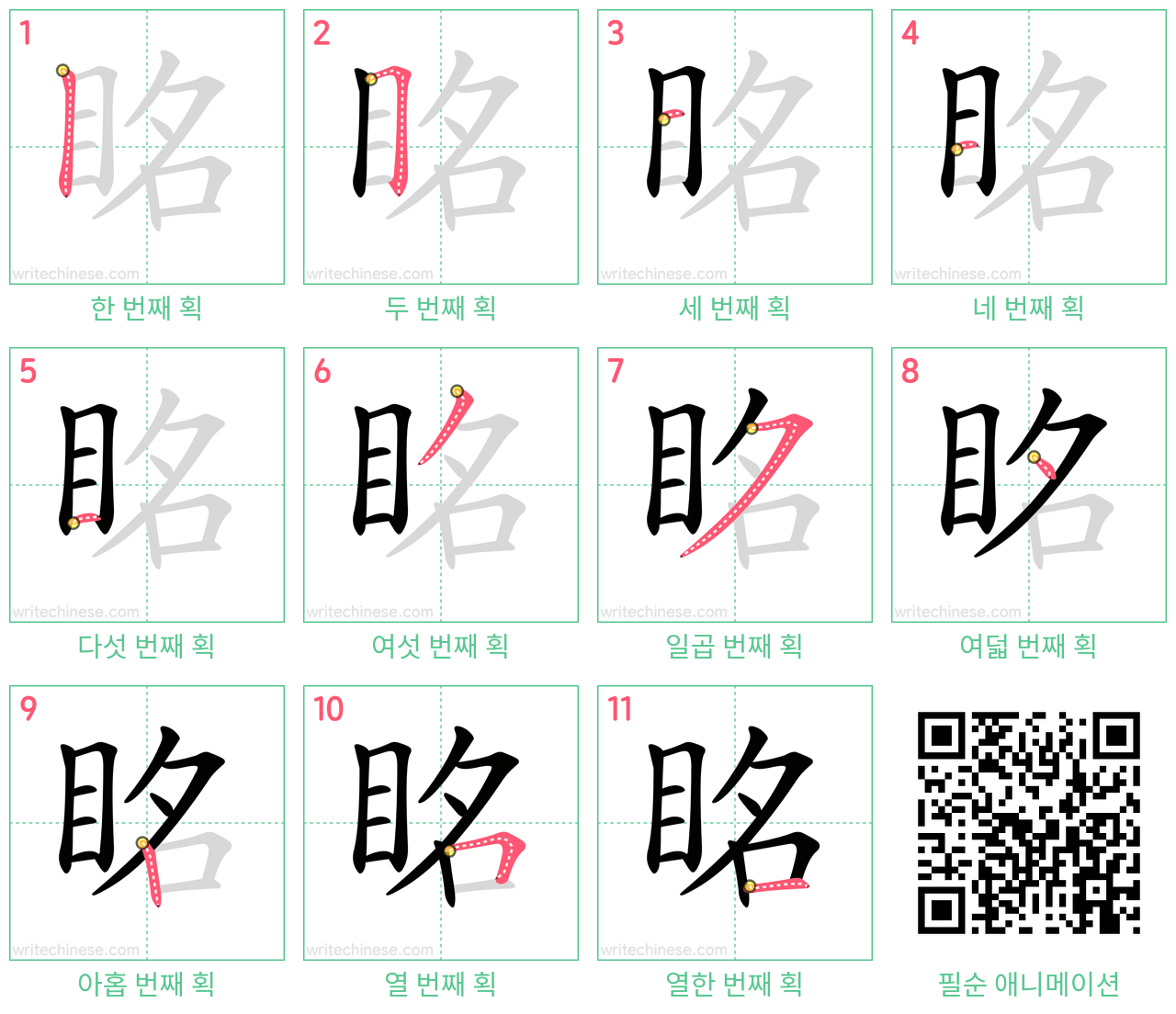 眳 step-by-step stroke order diagrams