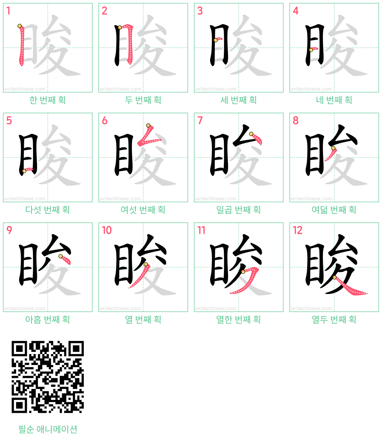 睃 step-by-step stroke order diagrams