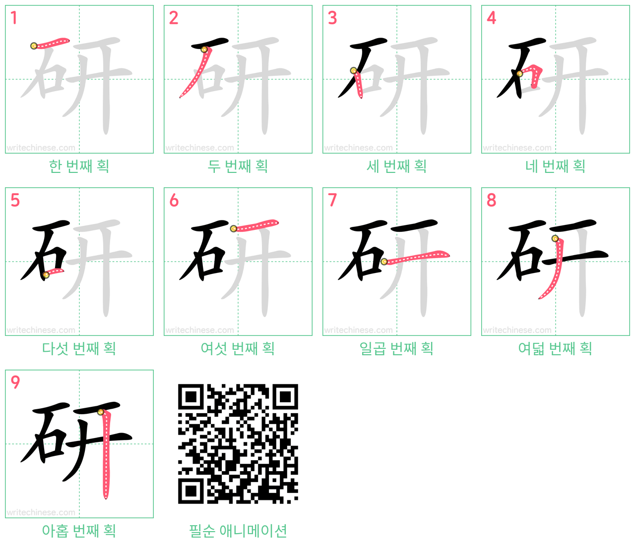研 step-by-step stroke order diagrams