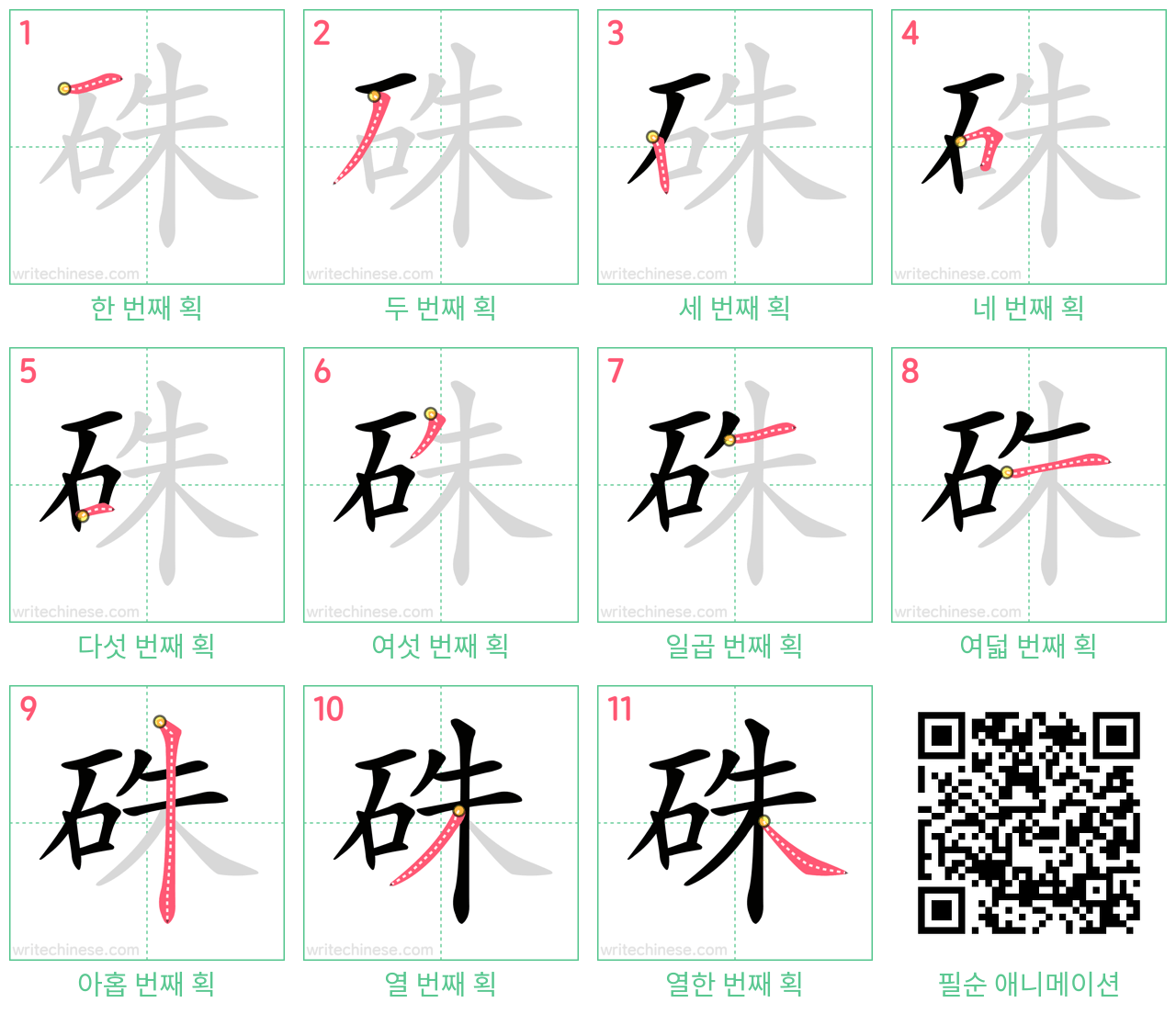 硃 step-by-step stroke order diagrams