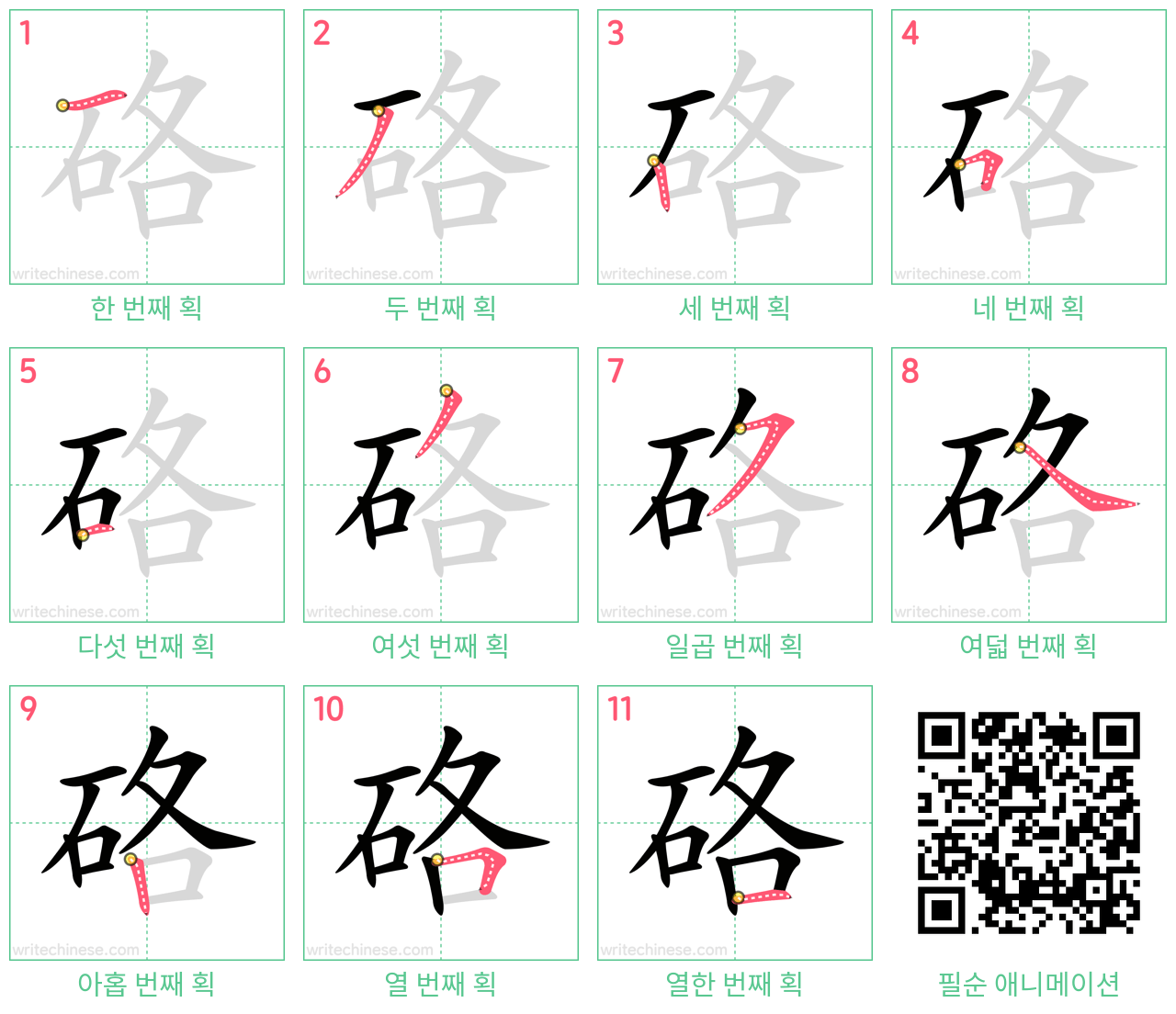 硌 step-by-step stroke order diagrams