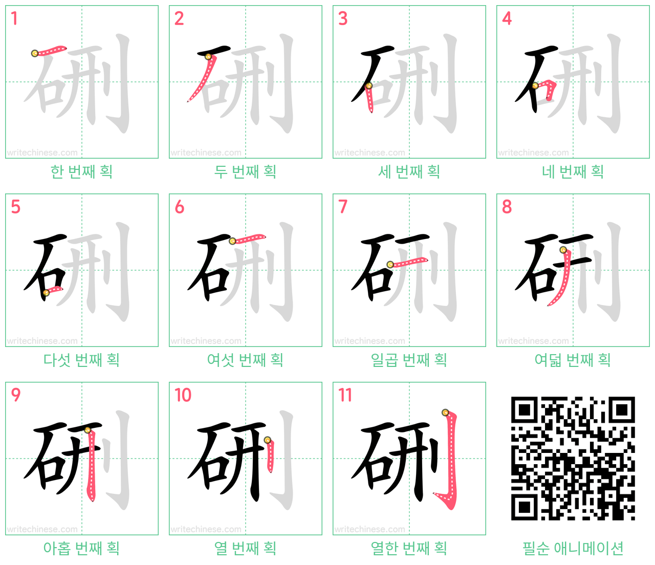 硎 step-by-step stroke order diagrams