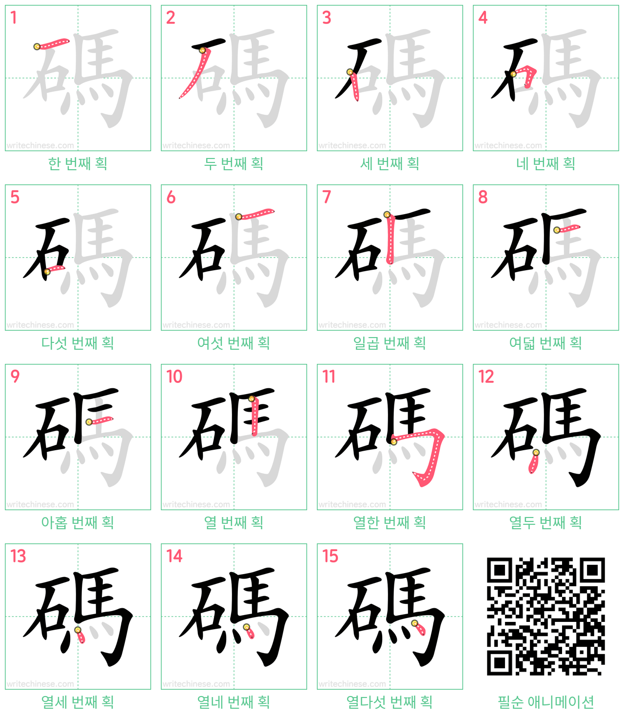 碼 step-by-step stroke order diagrams