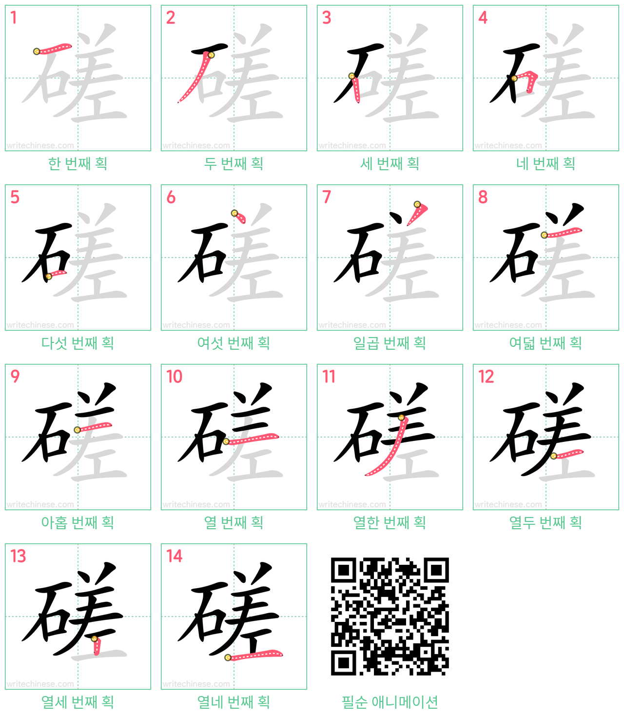 磋 step-by-step stroke order diagrams