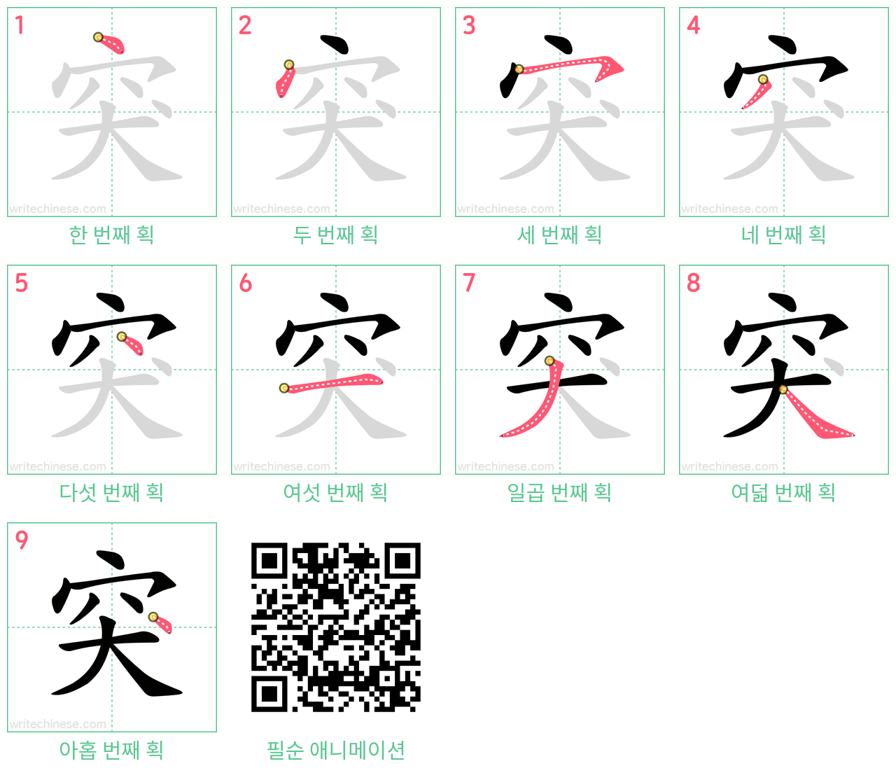 突 step-by-step stroke order diagrams