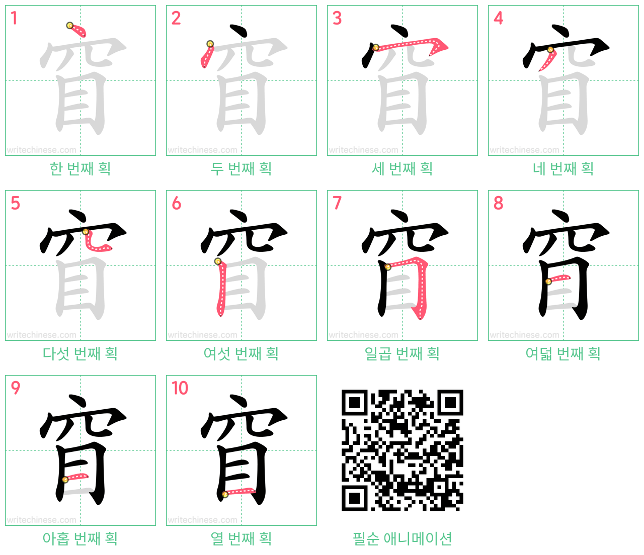 窅 step-by-step stroke order diagrams