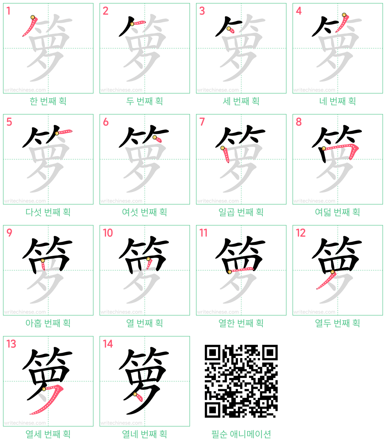 箩 step-by-step stroke order diagrams