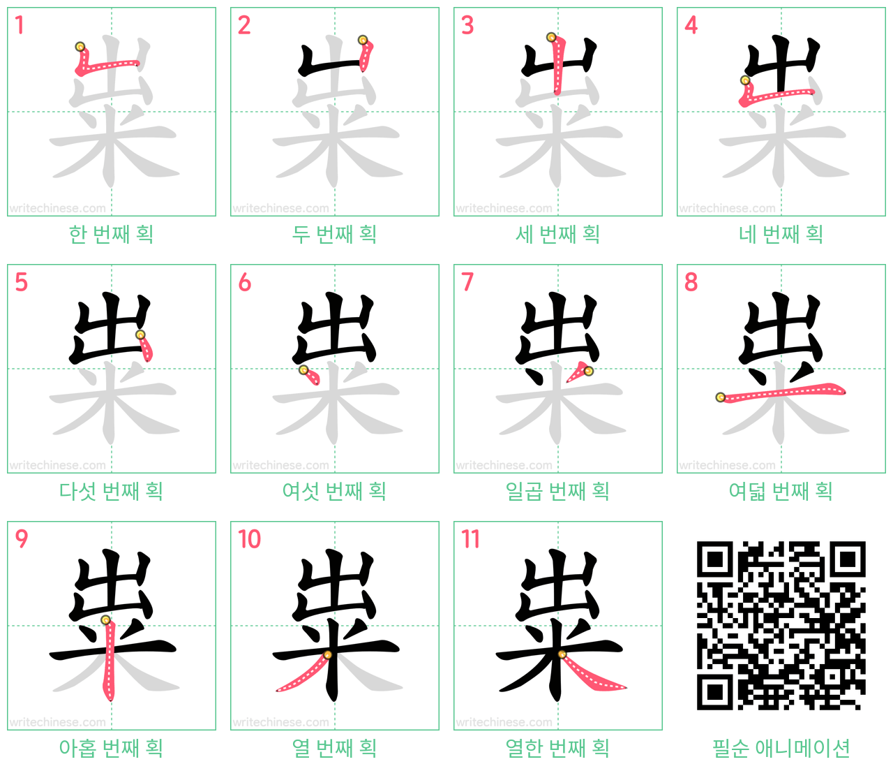 粜 step-by-step stroke order diagrams