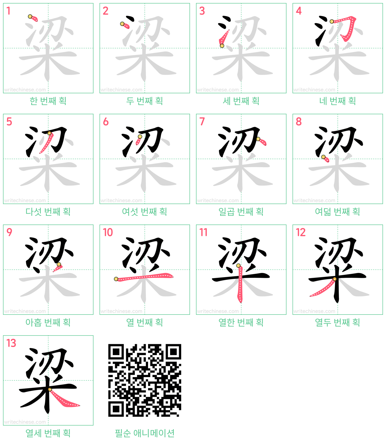 粱 step-by-step stroke order diagrams