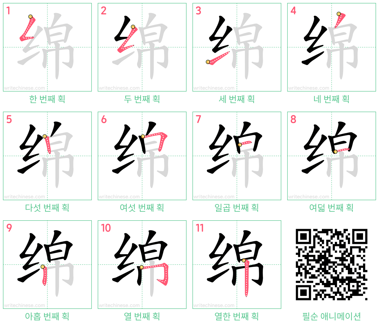绵 step-by-step stroke order diagrams