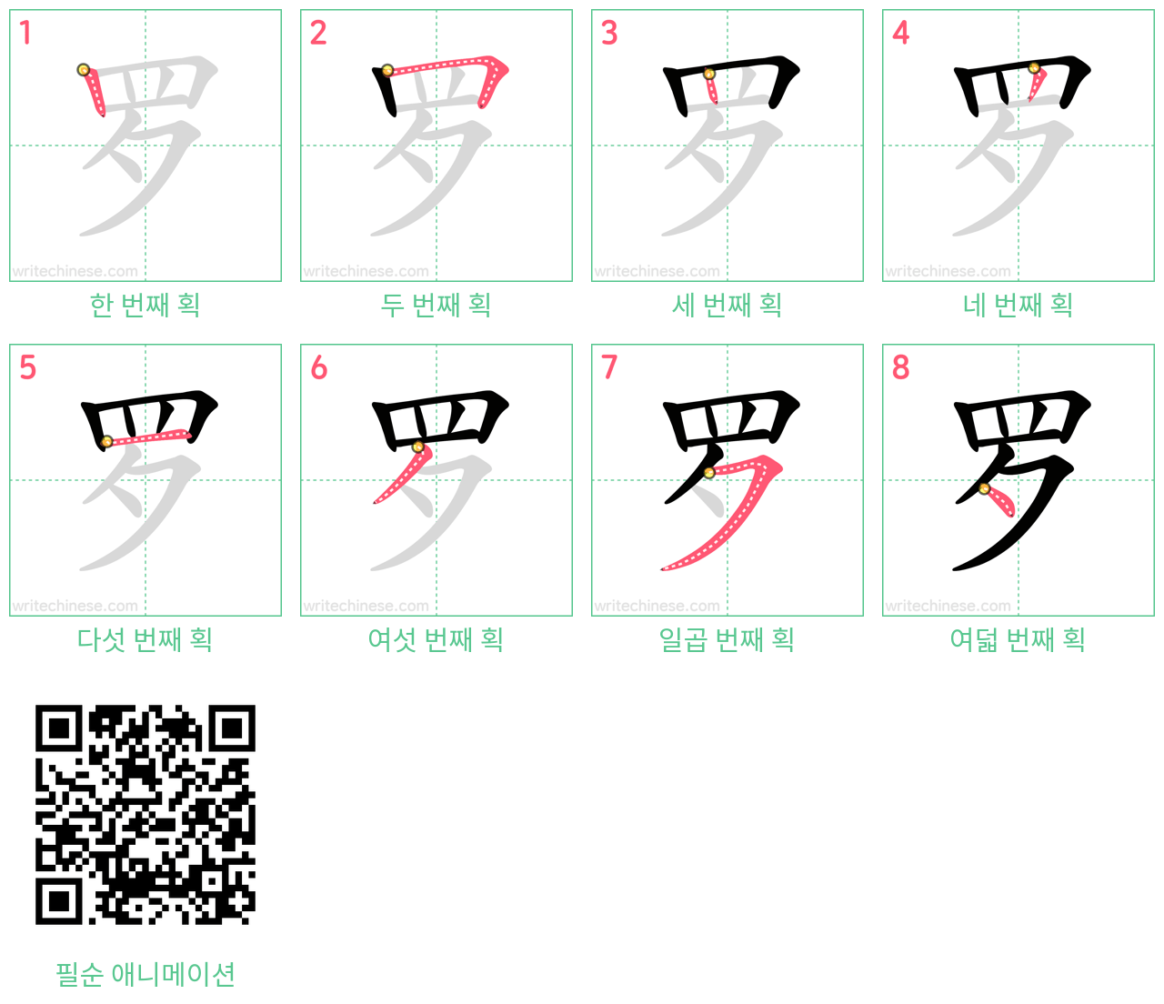 罗 step-by-step stroke order diagrams