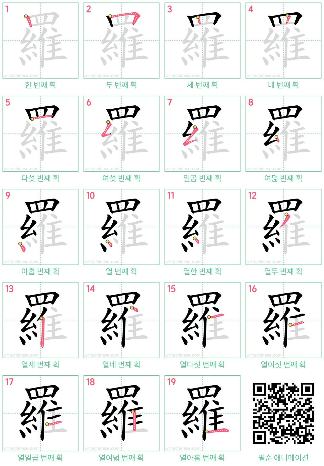 羅 step-by-step stroke order diagrams