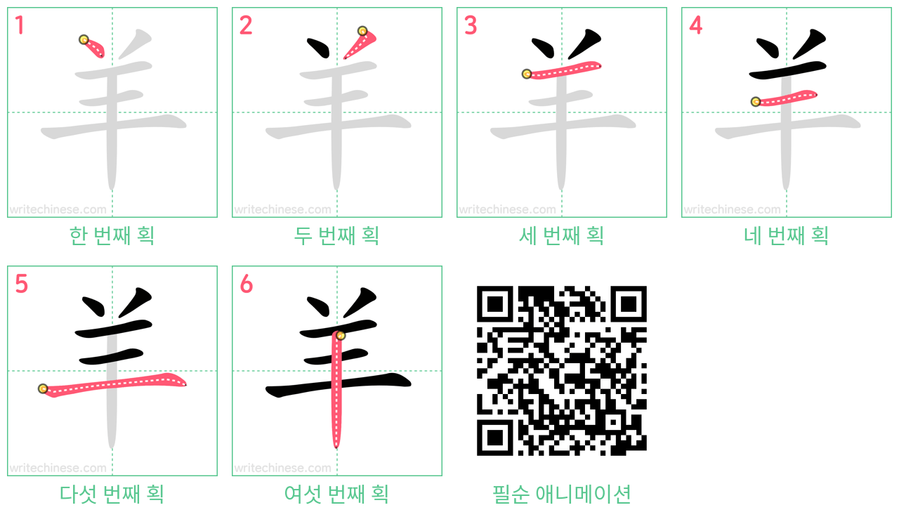 羊 step-by-step stroke order diagrams