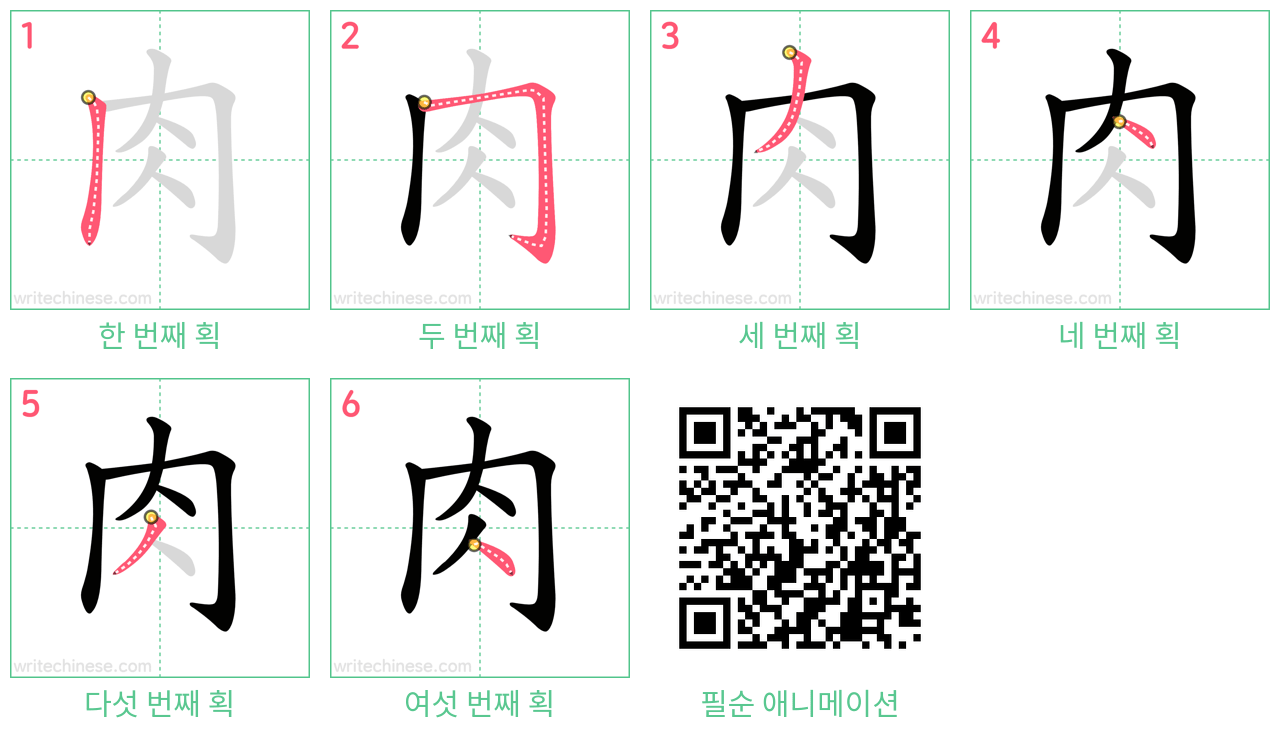 肉 step-by-step stroke order diagrams