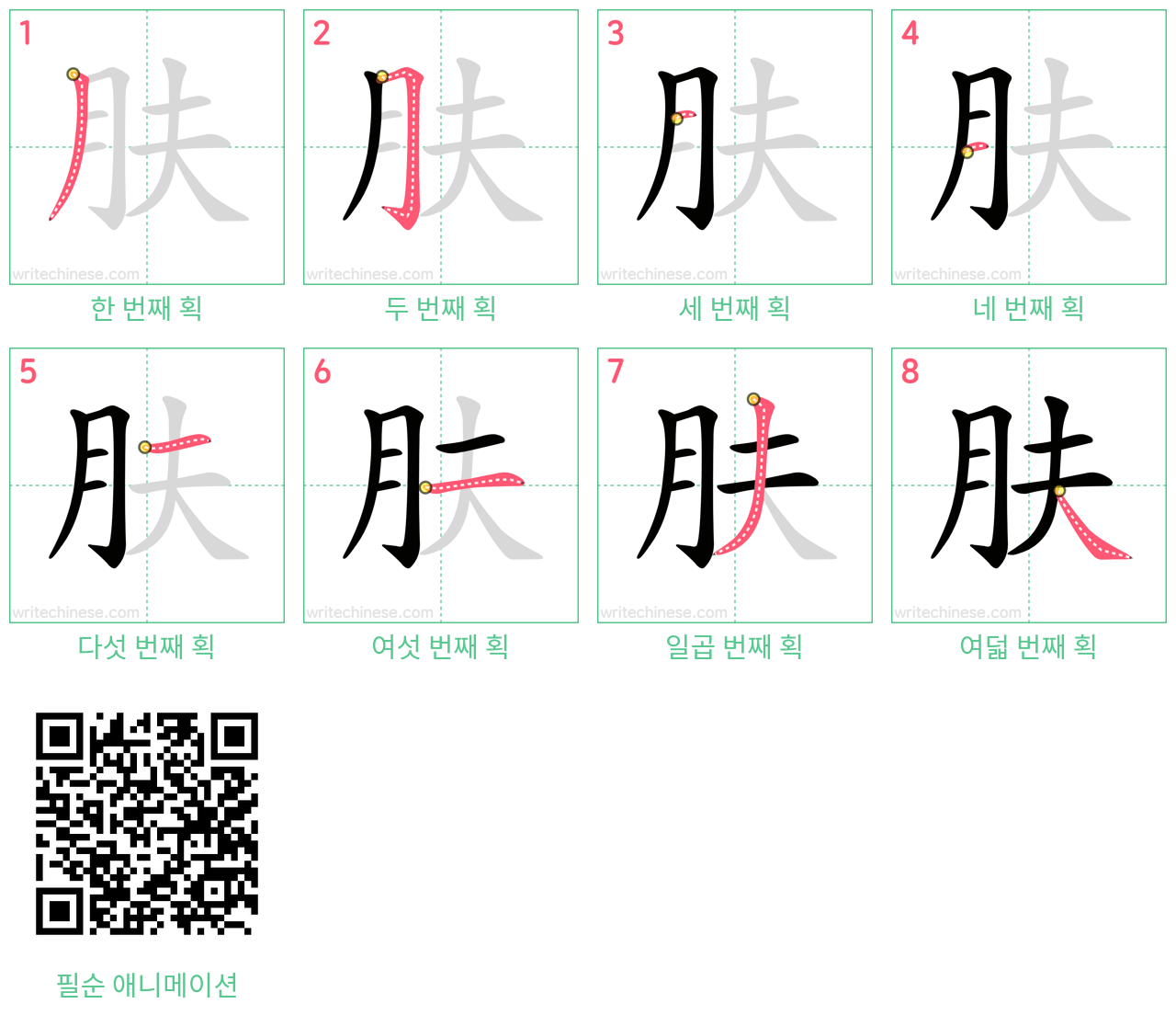 肤 step-by-step stroke order diagrams