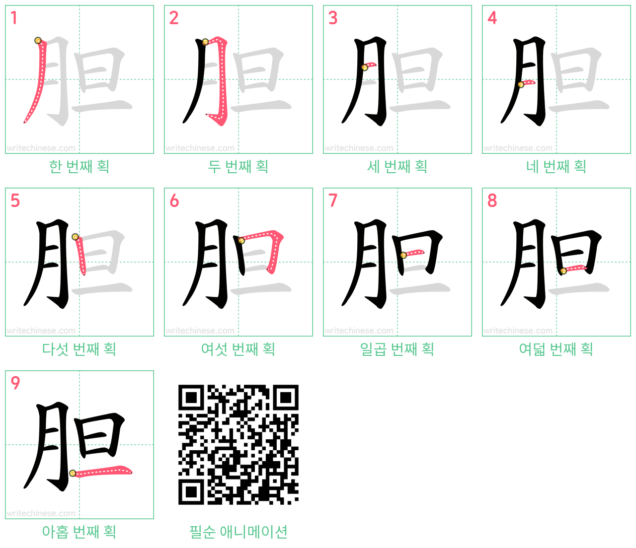 胆 step-by-step stroke order diagrams