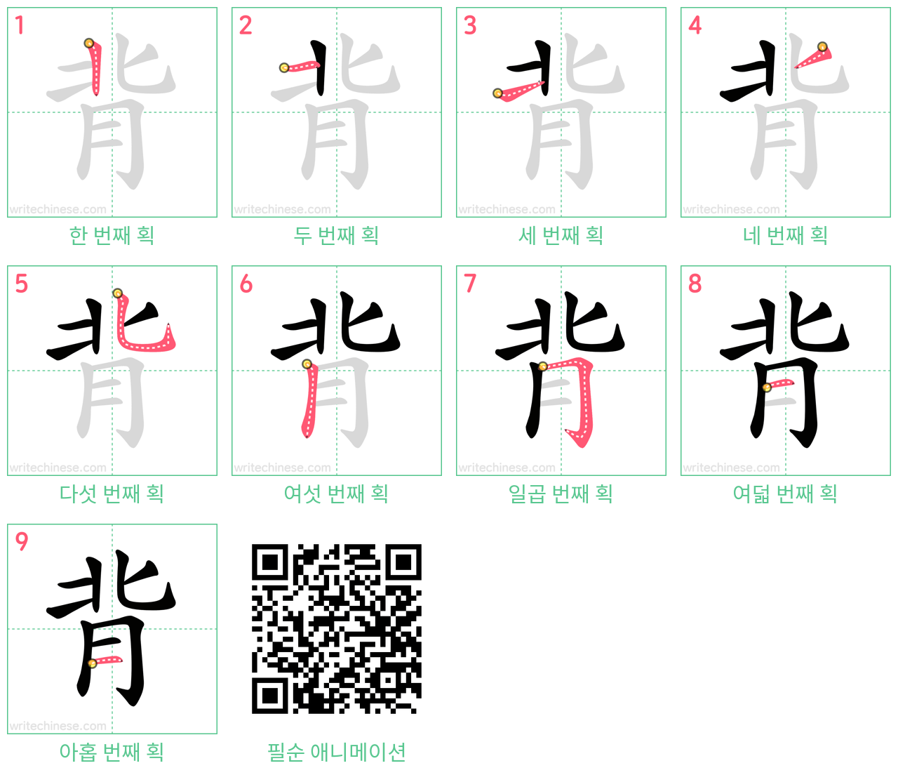 背 step-by-step stroke order diagrams