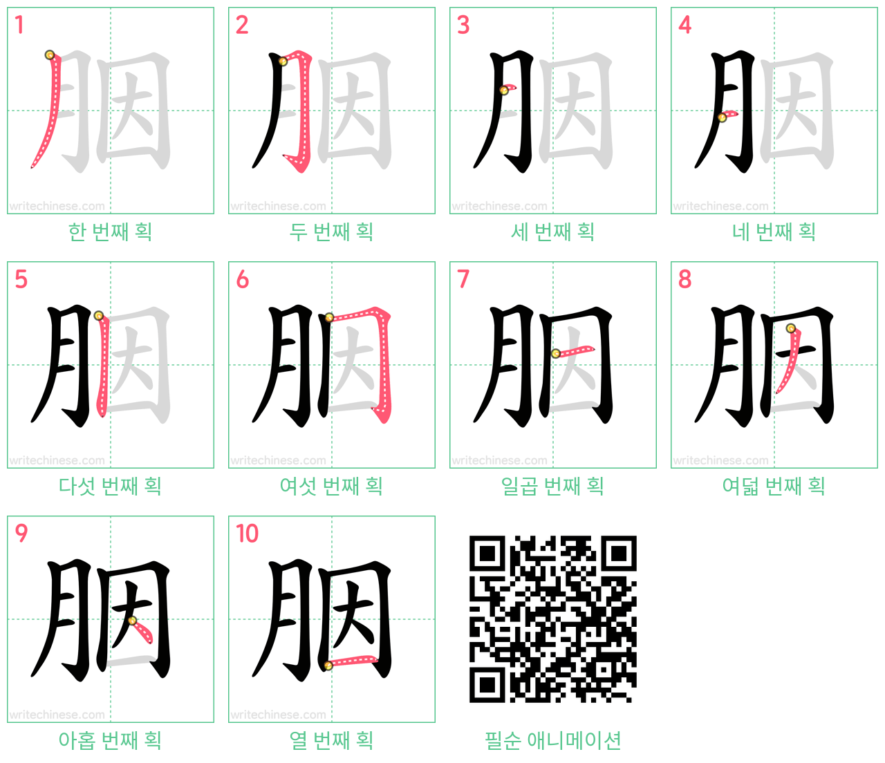 胭 step-by-step stroke order diagrams