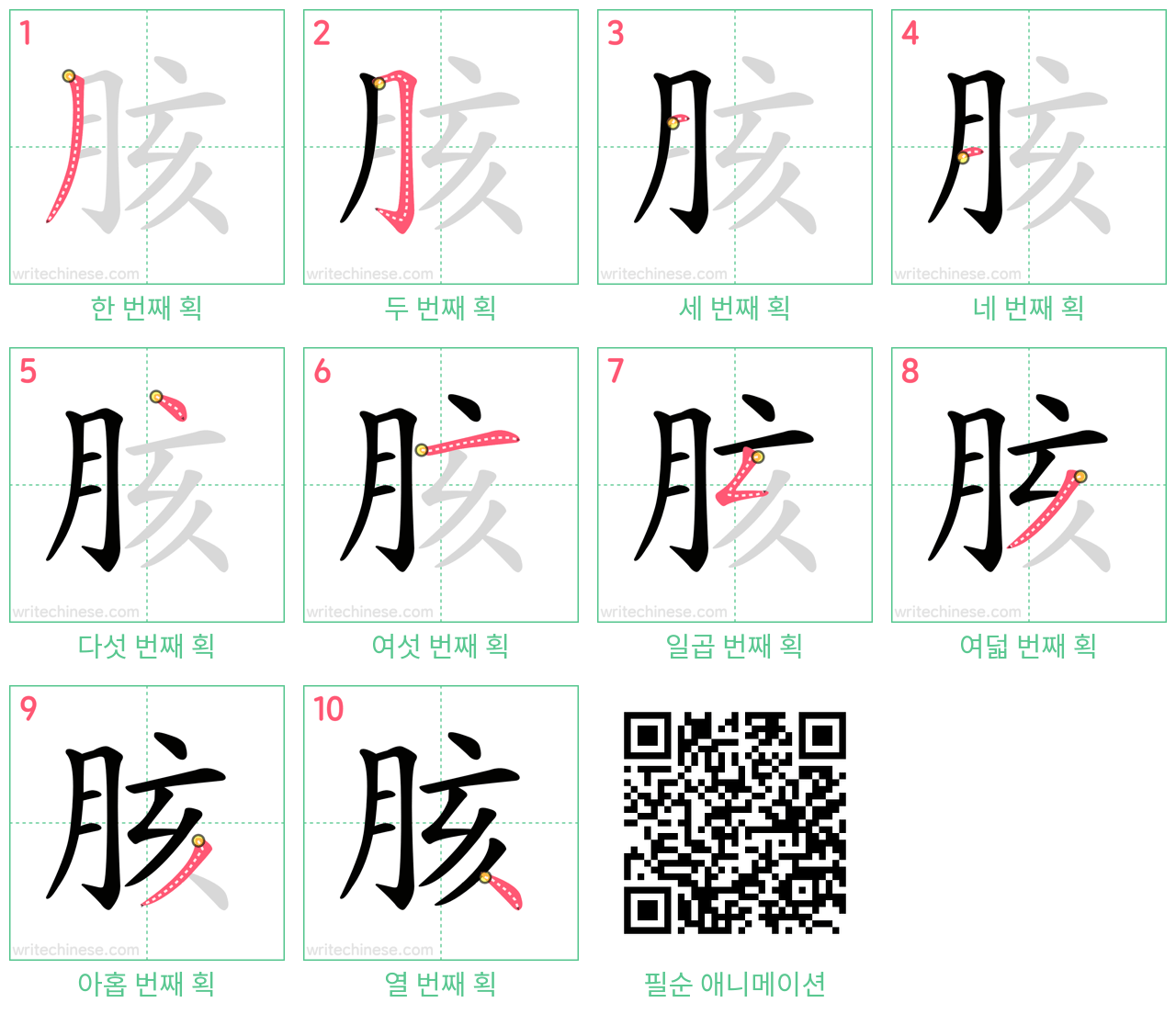 胲 step-by-step stroke order diagrams