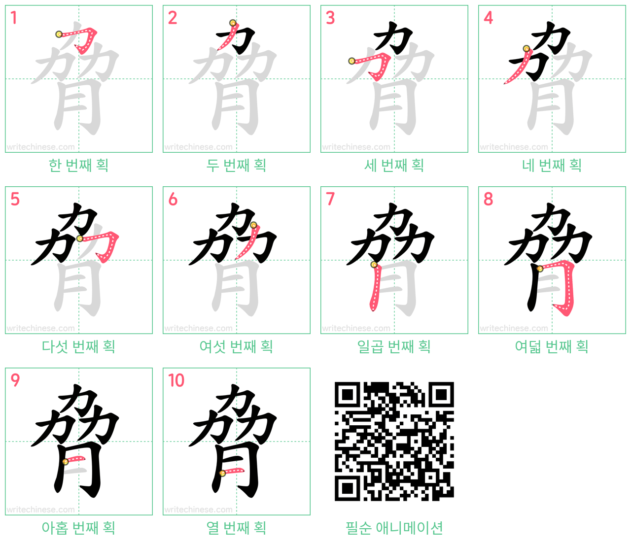 脅 step-by-step stroke order diagrams