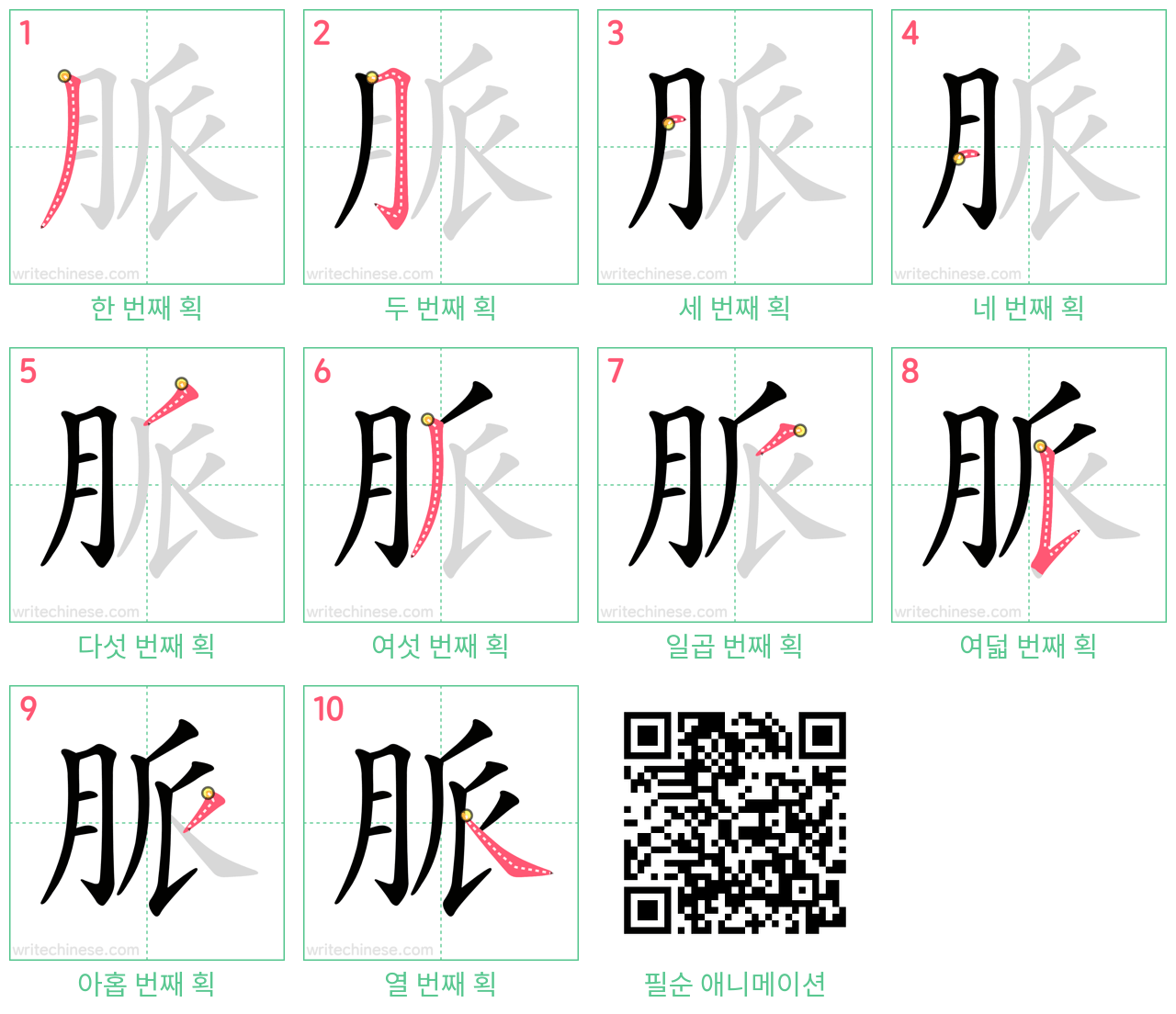 脈 step-by-step stroke order diagrams