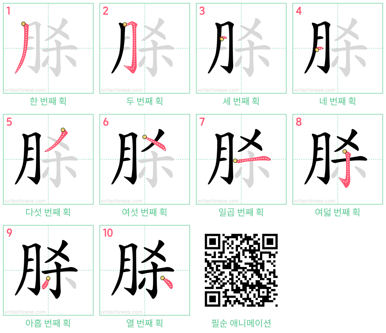 脎 step-by-step stroke order diagrams