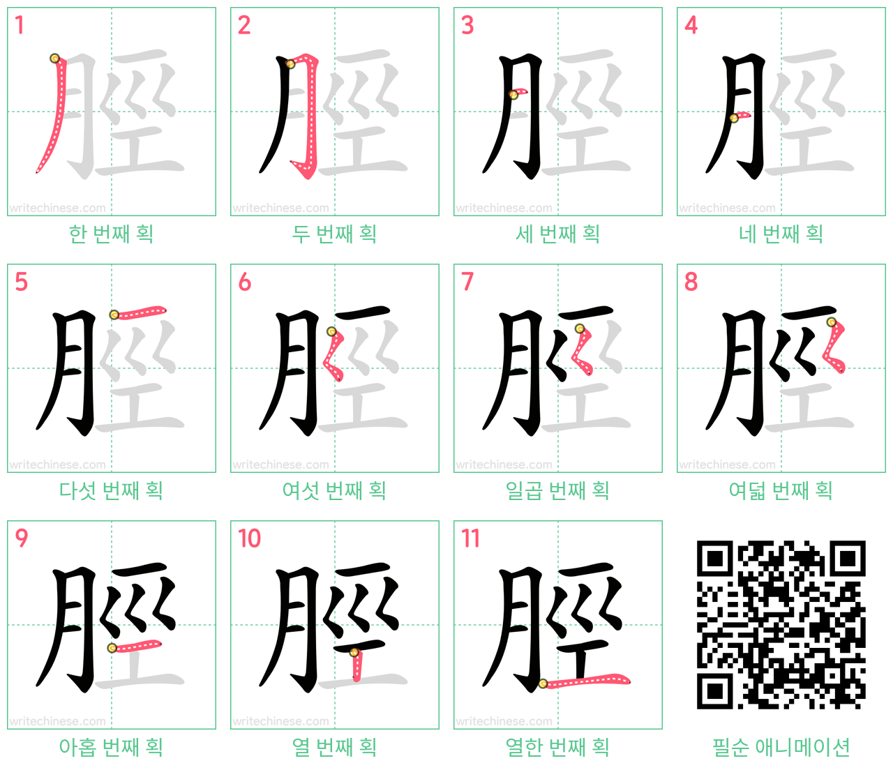 脛 step-by-step stroke order diagrams