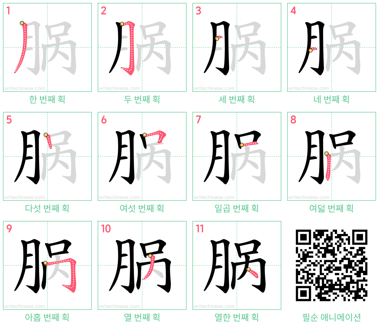 脶 step-by-step stroke order diagrams